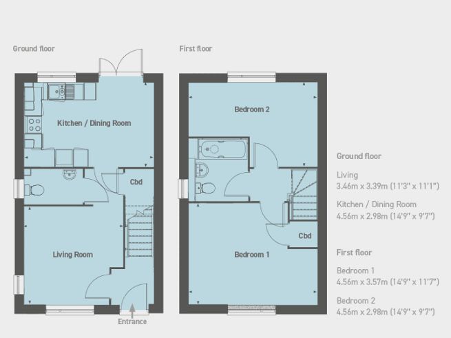 Floor plan, 2 bedroom house  - artist's impression subject to change